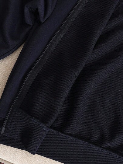 SHEIN بنطلون واسع الساق وكارديجان مزين بشريط مع قلنسوة، طقم ملابس كاجوال للفتيات المراهقات من قماش محبوك ذو لون واحد