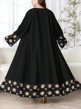 SHEIN Najma عباية كاجوال طويلة الأكمام للنساء ذوات الأحجام الكبيرة، بطبعات زهور ونباتات، مناسبة للربيع والخريف