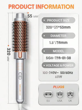 SHEGLAM HAIR فرشاة حرارية من It-Curl، فرشاة تجعيد الشعر 38 مم، فرشاة تكثيف ساخنة لتكثيف جذور الشعر وتجعيدات فضفاضة، فرشاة فرد أيونية، أسنان مشط مركبة مطورة حديثًا، وظيفة الأيونات السالبة، درجة حرارة بمستويين، العناية بالشعر دون إتلاف الشعر، فرشاة حرارية س