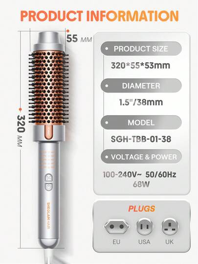 SHEGLAM HAIR فرشاة حرارية من It-Curl، فرشاة تجعيد الشعر 38 مم، فرشاة تكثيف ساخنة لتكثيف جذور الشعر وتجعيدات فضفاضة، فرشاة فرد أيونية، أسنان مشط مركبة مطورة حديثًا، وظيفة الأيونات السالبة، درجة حرارة بمستويين، العناية بالشعر دون إتلاف الشعر، فرشاة حرارية س