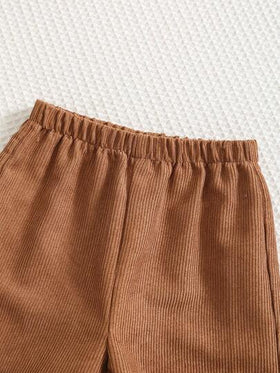 SHEIN مجموعة 3 قطع تشمل: بلوزة رقبة عالية سوداء، قميص كوردوروي بأكمام طويلة، بنطلون بخصر مطاطي، بلوزة محبوكة، ملابس طفل ذكر بنية جميلة ومتعددة الاستخدامات، أحدث ملابس أطفال ذكور