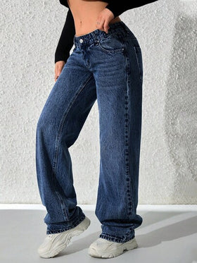 SHEIN ICON سراويل جينز نسائية فضفاضة واسعة الساق متعددة الاستخدامات