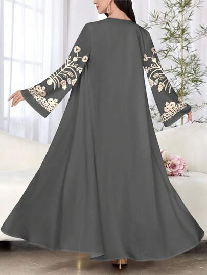 SHEIN Najma كارديجان أنيق بأكمام طويلة وطبعات زهرية للنساء، بتصميم عباءة عربية أنيقة، مناسب للربيع والخريف