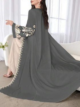 SHEIN Najma كارديجان أنيق بأكمام طويلة وطبعات زهرية للنساء، بتصميم عباءة عربية أنيقة، مناسب للربيع والخريف