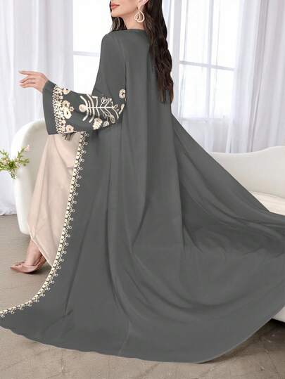 SHEIN Najma كارديجان أنيق بأكمام طويلة وطبعات زهرية للنساء، بتصميم عباءة عربية أنيقة، مناسب للربيع والخريف
