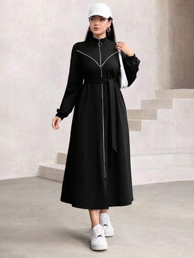 Graceveil عبايات معطف أنيق بياقة واقفة وأكمام طويلة وخصر ضيق، تصميم بسيط، سيلويت مُرضٍ، مناسب للخريف/الشتاء