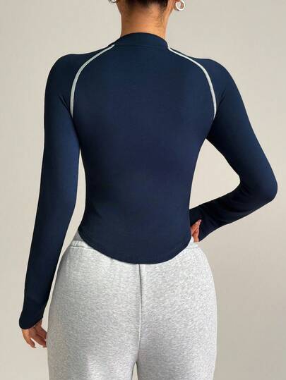 SHEIN Dewbera ملابس علوية رياضية ضيقة بأكمام طويلة وسحاب ملون للنساء