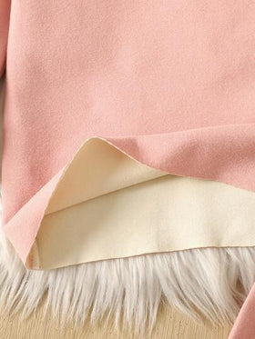 SHEIN طقم بيجاما للفتيات المراهقات مكون من قميص كم طويل من الفليس المركب مع رقعة مطرزة بشكل دب كرتوني ومن سروال طويل، مبطن حراريًا، للخريف/الشتاء، باللون الوردي