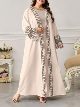 SHEIN Najma عباية نسائية كاجوال بأكمام طويلة وطباعة هندسية، مناسبة للربيع والخريف، مقاسات كبيرة