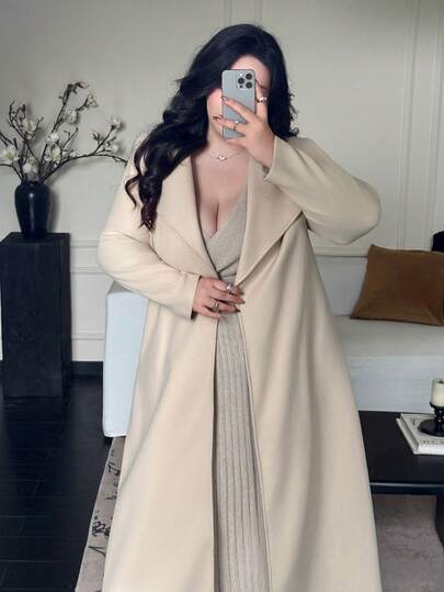 Flirla معطف/جاكيت طويل الأكمام مزخرف بالأزهار مع حزام، ياقة غير متماثلة، لون بيج
