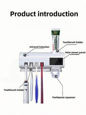قاعدة/حامل فرشاة أسنان ذكية بيضاء لا تحتاج ثقب قطعة واحدة، شاحن USB، معصر معجون أسنان أوتوماتيكي متعدد الوظائف، مجموعة حمام يمكن أن تستوعب 4 فرش أسنان وأنبوب معجون أسنان واحد، مناسبة للحمامات والسكن الجامعي وديكور المنزل الصيفي