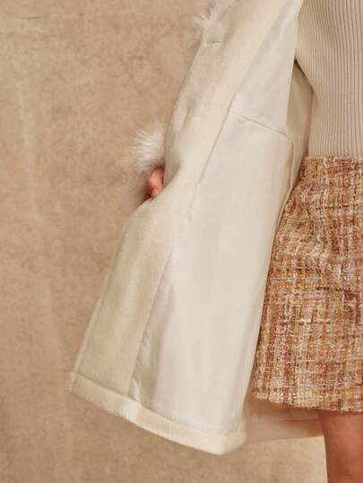 SHEIN معطف أبيض طويل للبنات، أزرار اللؤلؤ على الياقة على شكل V، ملابس خارجية أنيقة للخريف/الشتاء، ملابس عائلية متناسقة