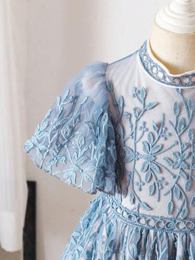 SHEIN فستان حفلة أنيق مطرز بالشبك للفتاة الصغيرة