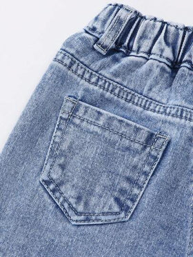 SHEIN بنطلون جينز مطبوع بطبعة قلب للفتيات الصغيرات، أنيق وجذاب للموضة اليومية والمدرسية