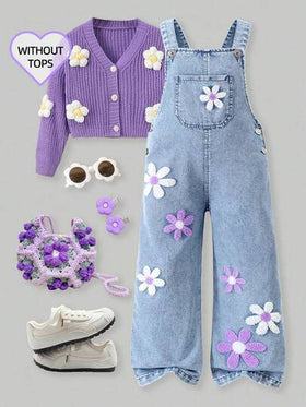 SHEIN ChillGRL سرهال جينز مزين بزهور ثلاثية الأبعاد للفتيات الصغيرات