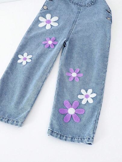 SHEIN ChillGRL سرهال جينز مزين بزهور ثلاثية الأبعاد للفتيات الصغيرات