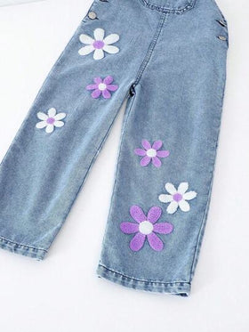 SHEIN ChillGRL سرهال جينز مزين بزهور ثلاثية الأبعاد للفتيات الصغيرات