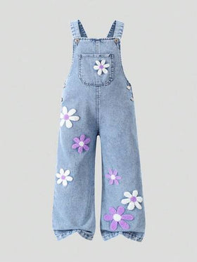 SHEIN ChillGRL سرهال جينز مزين بزهور ثلاثية الأبعاد للفتيات الصغيرات