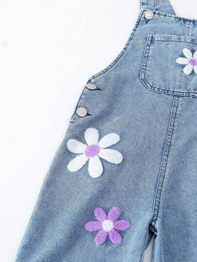 SHEIN ChillGRL سرهال جينز مزين بزهور ثلاثية الأبعاد للفتيات الصغيرات