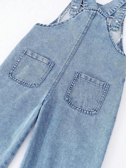 SHEIN ChillGRL سرهال جينز مزين بزهور ثلاثية الأبعاد للفتيات الصغيرات