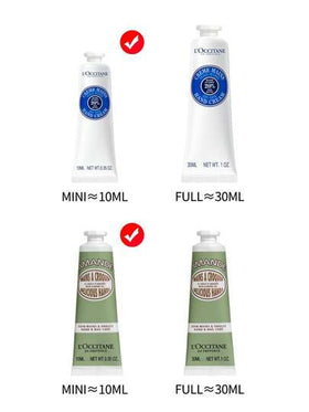 مجموعة هدايا كريم اليد من L'Occitane 4 قطع (كريم اليد المهدئ للوز 10مل*2 + كريم اليد بزبدة الشيا 10مل*2)