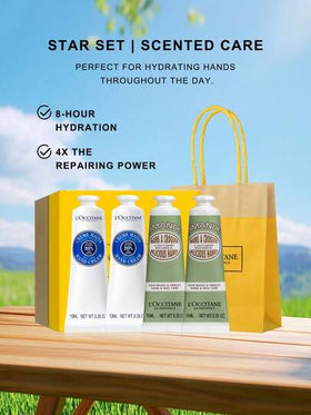 مجموعة هدايا كريم اليد من L'Occitane 4 قطع (كريم اليد المهدئ للوز 10مل*2 + كريم اليد بزبدة الشيا 10مل*2)