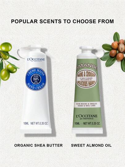مجموعة هدايا كريم اليد من L'Occitane 4 قطع (كريم اليد المهدئ للوز 10مل*2 + كريم اليد بزبدة الشيا 10مل*2)
