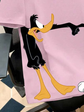 Looney Tunes X Manfinity Manfinity Joysei تي شيرت رجالي كاجوال بطبعة حيوان كرتونية وياقة دائرية، أكمام قصيرة، صيفي