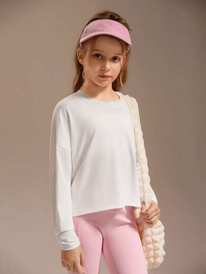 SHEIN ملابس علوية بأكمام طويلة للفتيات المراهقات، تصميم ظهر مفرغ أنيق باللون الأبيض. قطعة واحدة من قمصان الفتيات المفرغة المريحة للاستخدام اليومي والرياضة بأكمام طويلة