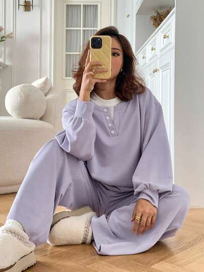 DAZY طقم بلوزة رياضية وبنطال رياضي للنساء للخريف/الشتاء، بتصميم 2 في 1، ملابس منزلية