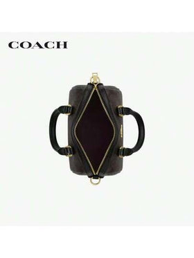 Coach حقيبة رووان18 كلاسيكية من القماش المبطن والجلد مع سحاب علوي، صغيرة، بني/أسود