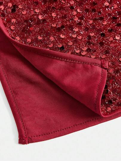 SHEIN فستان ماكسي مضلع الرقبة غير متماثل، مناسب للبنات المراهقات، مناسب لحفلات عيد الميلاد والهالوين والعودة إلى المدرسة والتجمعات، فستان أحمر مرصع بالترتر للبنات المراهقات، فستان أحمر أحادي الكتف للبنات المراهقات، فستان أحمر للبنات