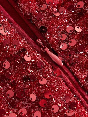 SHEIN فستان ماكسي مضلع الرقبة غير متماثل، مناسب للبنات المراهقات، مناسب لحفلات عيد الميلاد والهالوين والعودة إلى المدرسة والتجمعات، فستان أحمر مرصع بالترتر للبنات المراهقات، فستان أحمر أحادي الكتف للبنات المراهقات، فستان أحمر للبنات