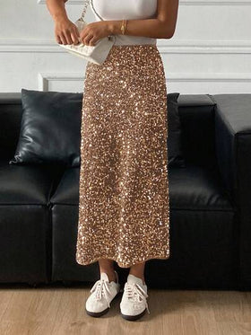 Livesso تنورة مشقوقة مرصعة بالترتر للنساء، كرنفال رأس السنة الجديدة