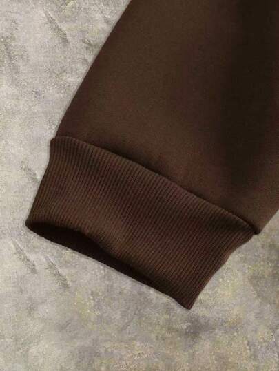 Manfinity Dauomo هودي كاجوال للرجال مطرز برقم، خريف/شتاء، ملابس علوية بأكمام طويلة