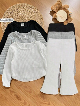 SHEIN LMoss Kids اشتر اثنين واحصل على واحد مجانًا، بدلة طفلة رضيعة كاجوال، بسيطة وجميلة، مع مواد مضادة للخلع، ملابس علوية T-شيرت متعدد الحزم بياقة مستديرة وهيم غير متماثل، مناسب لحفلات عيد الميلاد، حفلات المساء، العروض، حفلات الزفاف، المعمودية، حفلات الاف