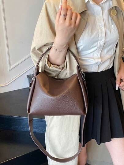حقيبة يد نسائية، حقيبة تسوق عصرية بسيطة للأعمال والأنشطة اليومية، حقيبة كتف أنيقة، حقيبة دلو باللون الأسود