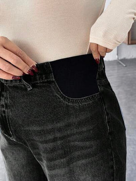 SHEIN بنطلون جينز فضفاض واسع الساق للحوامل، أزرق