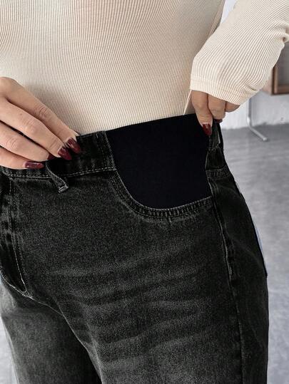 SHEIN بنطلون جينز فضفاض واسع الساق للحوامل، أزرق
