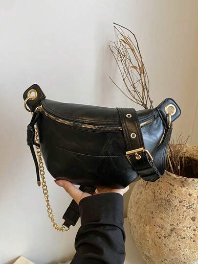 حقيبة صدر نسائية موضة، مصنوعة من مادة البولي يوريثان، مغلقة بسحاب، حقيبة محمولة لحمل الهاتف، حقيبة خصر، لون أحادي بتصميم بسيط، حقيبة كروس للتسوق والمواعدة والخروج، بحجم مدمج