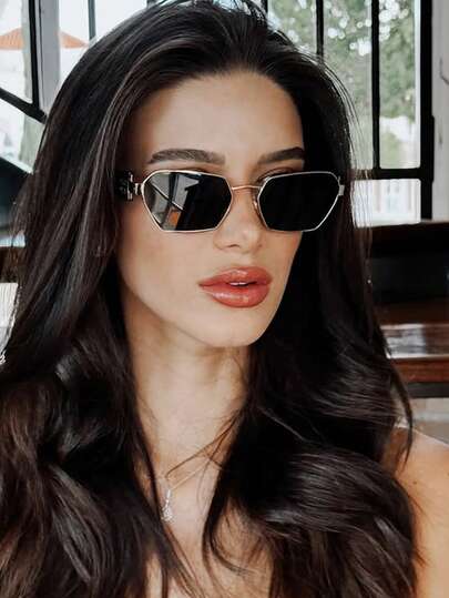 نظارة شمسية معدنية أنثوية عصرية غير متماثلة الشكل، إكسسوار شاطئي صيفي، تصميم حرفي متعدد الأوجه، بطراز أوروبي