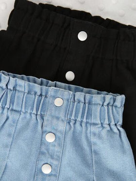 SHEIN مجموعة من 2 بنطال جينز مقلوب للفتيات الصغيرات، فضفاض وبخصر مكشكش، متعدد الاستخدامات للمدرسة والخارج والشارع والحفلات والاستخدام اليومي والعطلات والتنقل، مناسب للخريف والشتاء
