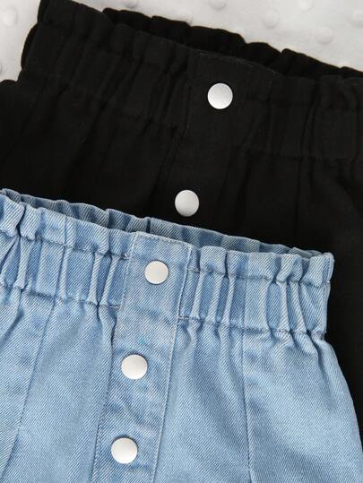 SHEIN مجموعة من 2 بنطال جينز مقلوب للفتيات الصغيرات، فضفاض وبخصر مكشكش، متعدد الاستخدامات للمدرسة والخارج والشارع والحفلات والاستخدام اليومي والعطلات والتنقل، مناسب للخريف والشتاء