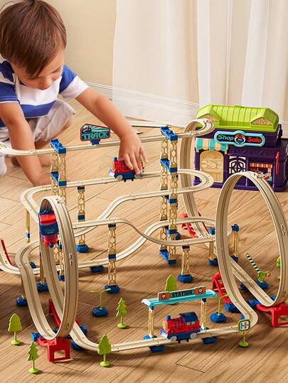 مجموعة ألعاب قطار وسيارة قابلة للتحويل، سيارة لعبة كهربائية تعليمية، هدية عيد ميلاد للأطفال