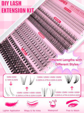 مجموعة أدوات تمديد الرموش DIY بسعة عالية 2296/480/416 قطعة، أنماط طبيعية ومانجا وعين القطة، رموش قاعدية طبيعية وسميكة إضافية وناعمة للغاية وخفيفة جدًا، مع أدوات المكياج والمواد اللاصقة والملقط والفرشاة، للمبتدئين للاستخدام المنزلي واليومي والهدايا