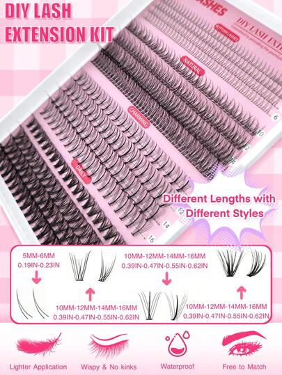 مجموعة أدوات تمديد الرموش DIY بسعة عالية 2296/480/416 قطعة، أنماط طبيعية ومانجا وعين القطة، رموش قاعدية طبيعية وسميكة إضافية وناعمة للغاية وخفيفة جدًا، مع أدوات المكياج والمواد اللاصقة والملقط والفرشاة، للمبتدئين للاستخدام المنزلي واليومي والهدايا