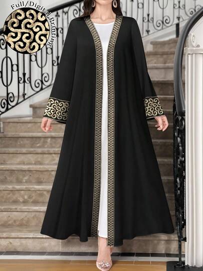 SHEIN Najma عباءة عربية كاجوال طويلة الأكمام، مناسبة للربيع والخريف
