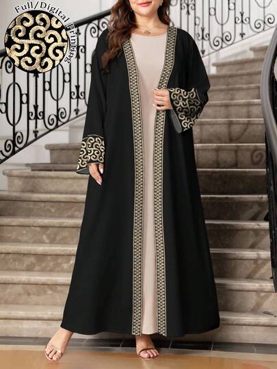 SHEIN Najma عباية أنثوية كاجوال بأكمام طويلة وطبعات زهرية، مقاسات كبيرة، للربيع والخريف