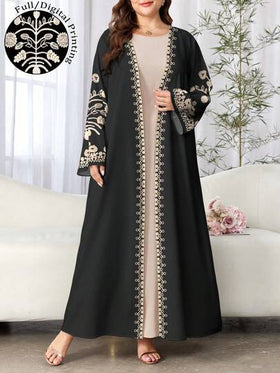SHEIN Najma عباية كاجوال طويلة الأكمام مطبوعة بالزهور للنساء ذوات الأحجام الكبيرة، للربيع والخريف