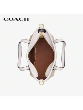 Coach حقيبة سيتي 15 ذات شعار العلامة التجارية قابلة للإزالة، من القماش المطلي، حقيبة كتف نسائية صغيرة، بيج/أبيض طباشيري CW032-IMXDM